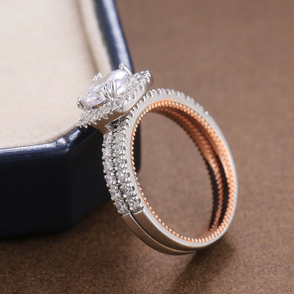Wholesale Exquisite Luxury Women's Copper Ring with Twocolor Plating and Micro Inlay Geometric Design