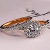 Wholesale Exquisite Luxury Women's Copper Ring with Twocolor Plating and Micro Inlay Geometric Design