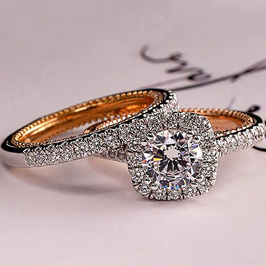 Wholesale Exquisite Luxury Women's Copper Ring with Twocolor Plating and Micro Inlay Geometric Design