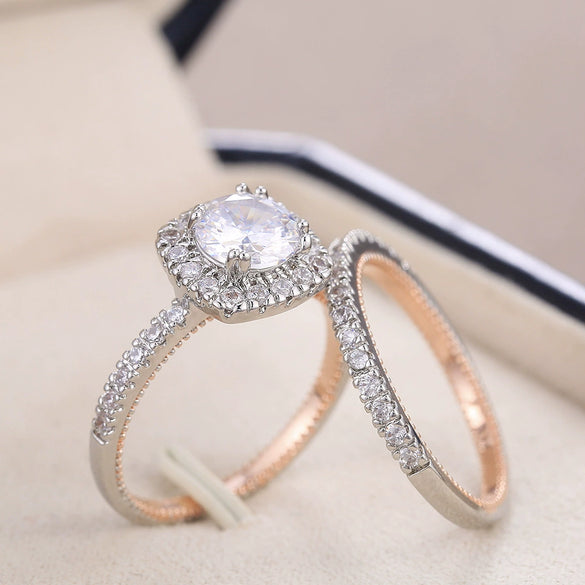 Wholesale Exquisite Luxury Women's Copper Ring with Twocolor Plating and Micro Inlay Geometric Design