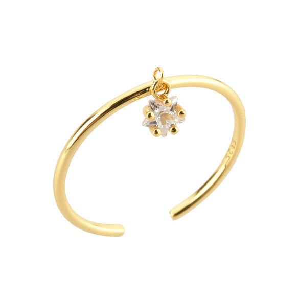 Wholesale Exquisite 925 Silver Five Pointed Star Zircon Adjustable Ring With 18K Real Gold And Platinum Electroplating For Women