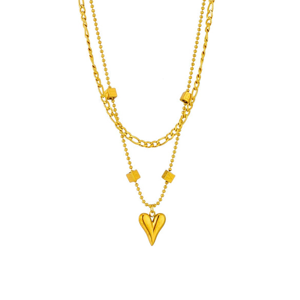 Wholesale Exquisite Simple Titanium Steel Heart Square Pendant Double Layer Stacked Unisex Necklace With Geometric Design And Electroplating