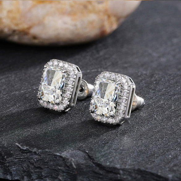 Wholesale Exquisite Square Ladies Earrings Copper Full Diamond Inlaid With Green Zircon Geometric Design