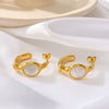 Wholesale Exquisite Stainless Steel Women's Earrings With French Retro Court Style Concave And Convex Inlaid White Shellfish C Shaped 18K Vacuum Plated In Furnace Geometric Pattern
