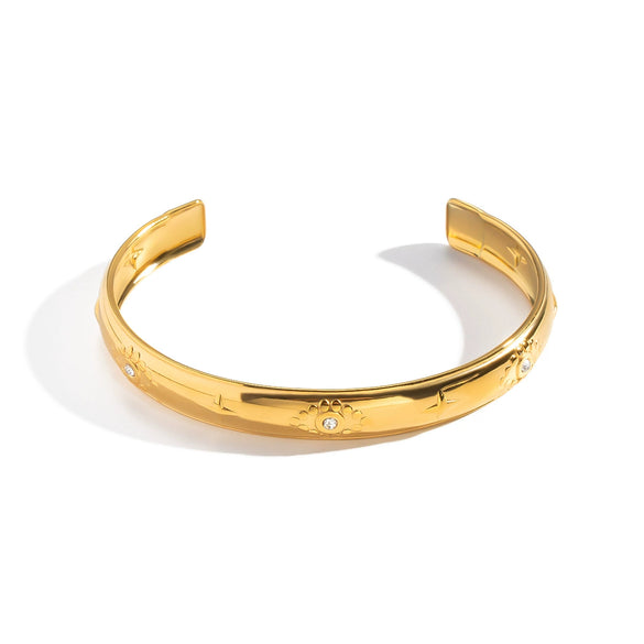 Wholesale Eyeshaped Star Rhinestone Open Bracelet Stainless Steel Electroplated 18K Gold Modern Minimalist Geometric Jewelry Accessories