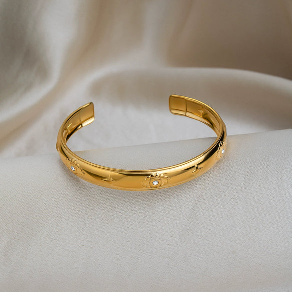 Wholesale Eyeshaped Star Rhinestone Open Bracelet Stainless Steel Electroplated 18K Gold Modern Minimalist Geometric Jewelry Accessories