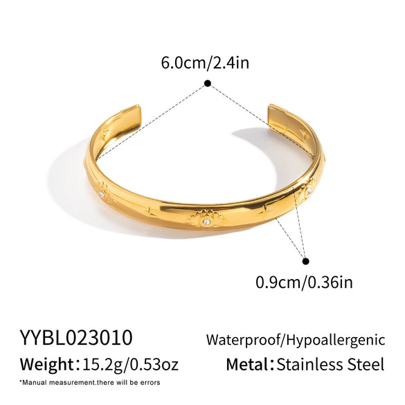 Wholesale Eyeshaped Star Rhinestone Open Bracelet Stainless Steel Electroplated 18K Gold Modern Minimalist Geometric Jewelry Accessories
