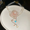 Wholesale Fabric Flower Pearl Diamond Women's Necklace With Sweet Design And Electroplating