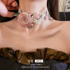 Wholesale Fabric Flower Pearl Diamond Women's Necklace With Sweet Design And Electroplating