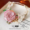 Wholesale Fabric Flower Pearl Diamond Women's Necklace With Sweet Design And Electroplating