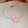 Wholesale Fabric Flower Pearl Diamond Women's Necklace With Sweet Design And Electroplating
