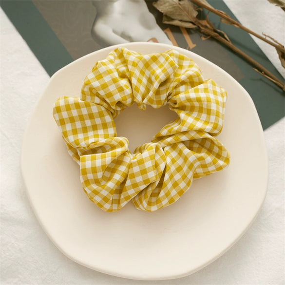 Wholesale Fabric Hair Rings With Plaid Pattern For Female High Elasticity Seiko Treatment
