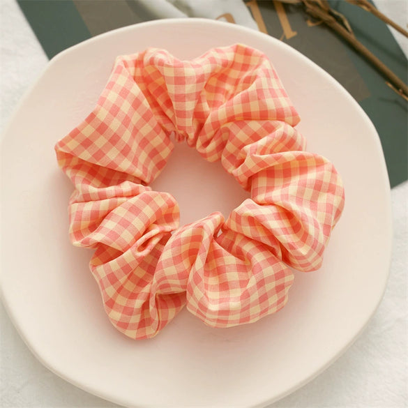 Wholesale Fabric Hair Rings With Plaid Pattern For Female High Elasticity Seiko Treatment