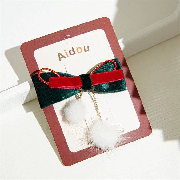 Wholesale Fabric Handmade Christmas Hair Accessories With Bell Bow Ribbon Elk Christmas Tree Elements Duckbill Clip For Women