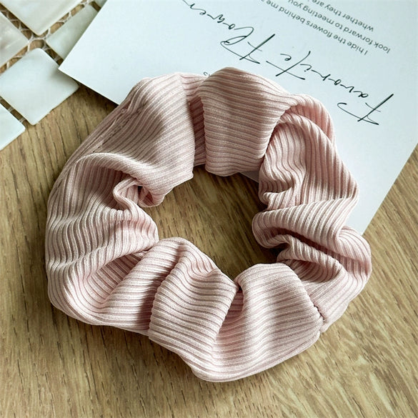 Wholesale Fabric Handmade Morandi Color Striped Women's Hair Ring High Elasticity Simple Fashion Ponytail Stretch Large Intestine Style