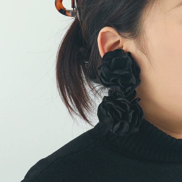 Wholesale Fabric Multicolor Big Flower Handmade Earrings With Long Tassel And Leaf Design For Women