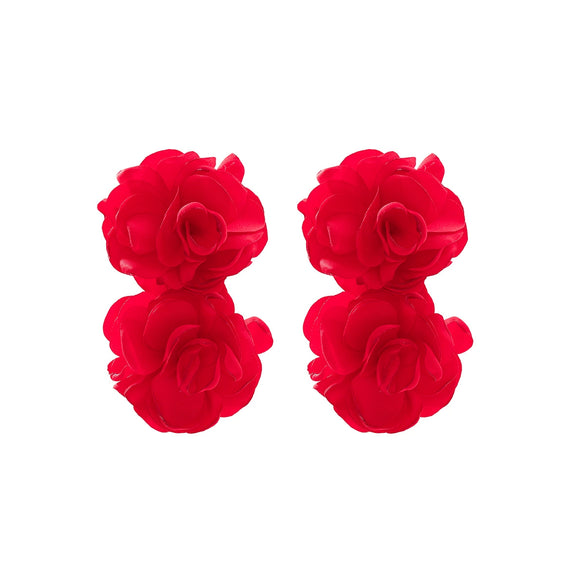 Wholesale Fabric Multicolor Big Flower Handmade Earrings With Long Tassel And Leaf Design For Women