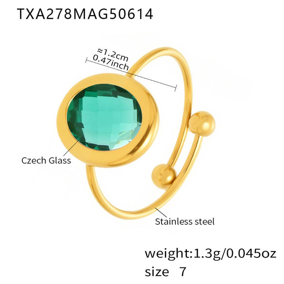 Wholesale Faceted Fiberglass Bead Opening Design Geometric Stainless Steel 18K Gold Electroplated Luxury Fashion Women's Ring