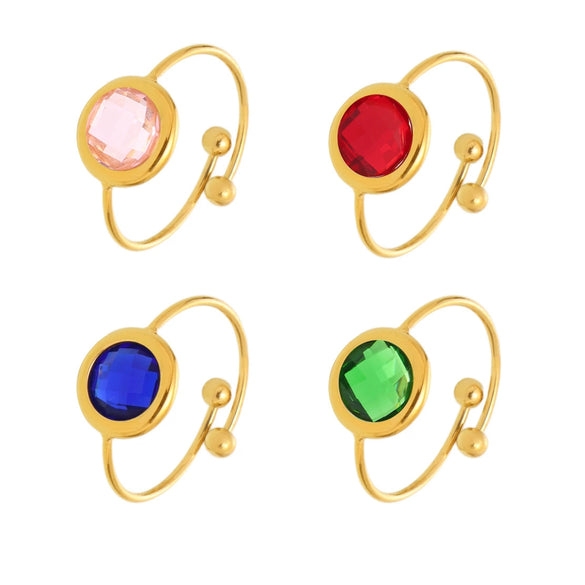 Wholesale Faceted Fiberglass Bead Opening Design Geometric Stainless Steel 18K Gold Electroplated Luxury Fashion Women's Ring