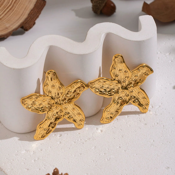 Wholesale Fairy Style Golden Flower Stainless Steel Earrings For Women With Pvd Furnace Vacuum Real Gold Plating
