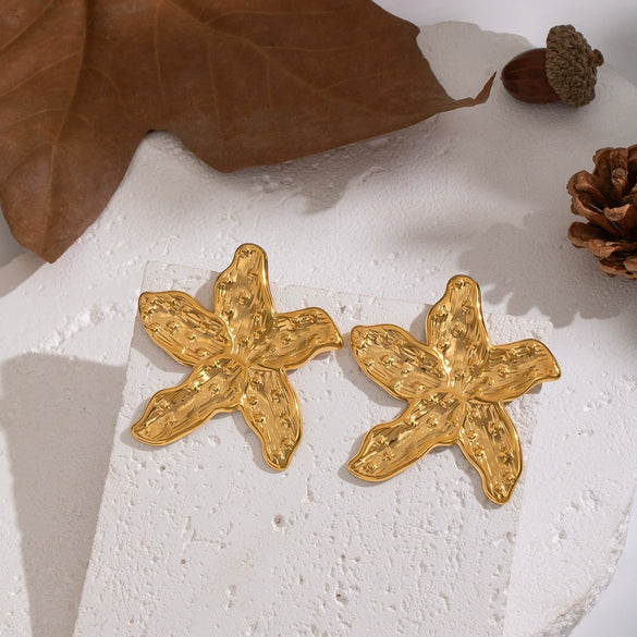Wholesale Fairy Style Golden Flower Stainless Steel Earrings For Women With Pvd Furnace Vacuum Real Gold Plating