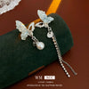 Wholesale Fake Pearl And Diamond Inlaid Butterfly Tassel Earrings For Women Sophisticated Animal Style