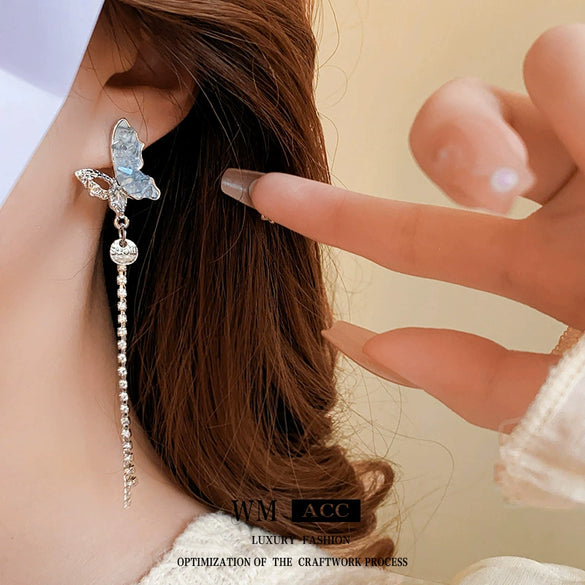 Wholesale Fake Pearl And Diamond Inlaid Butterfly Tassel Earrings For Women Sophisticated Animal Style