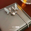Wholesale Fake Pearl And Diamond Inlaid Butterfly Tassel Earrings For Women Sophisticated Animal Style