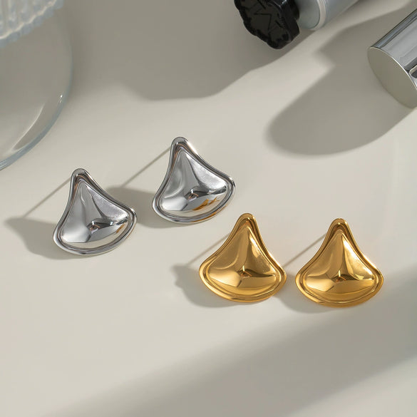 Wholesale Fanshaped Geometric Stainless Steel Earrings For Girls With Pvd Vacuum Real Gold Plating