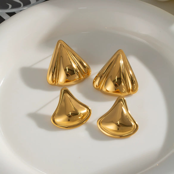 Wholesale Fanshaped Geometric Stainless Steel Earrings For Girls With Pvd Vacuum Real Gold Plating