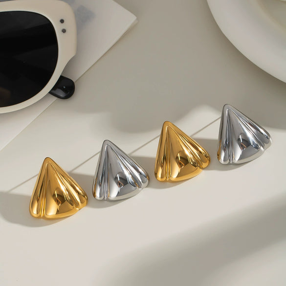 Wholesale Fanshaped Geometric Stainless Steel Earrings For Girls With Pvd Vacuum Real Gold Plating