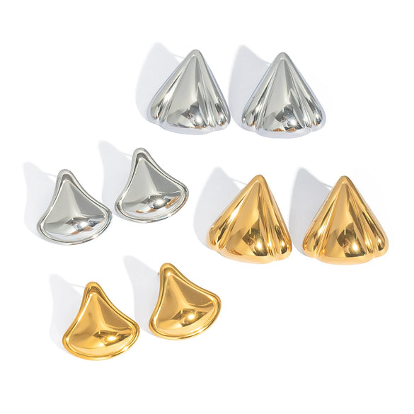 Wholesale Fanshaped Geometric Stainless Steel Earrings For Girls With Pvd Vacuum Real Gold Plating