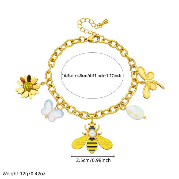 Wholesale Fashion Accessories Insect Animal Pendant Stainless Steel Chain Bracelet Gold Plated