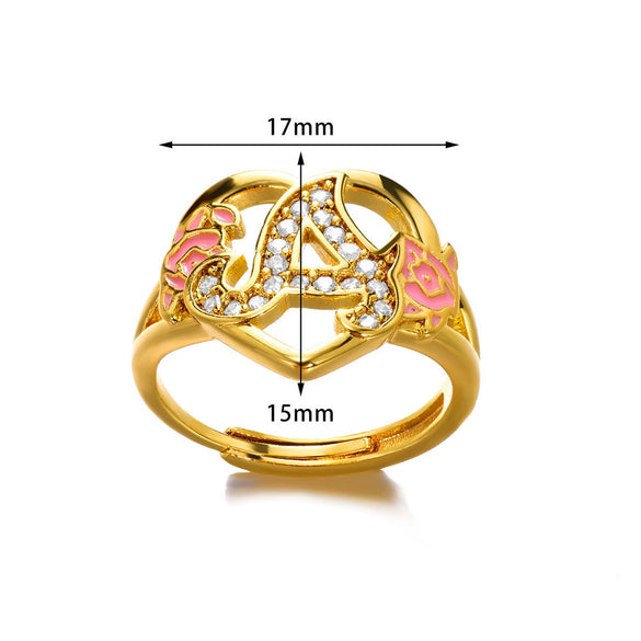 Wholesale Fashion Adjustable Ring Copper Inlaid Gold With Letters Pattern For Women