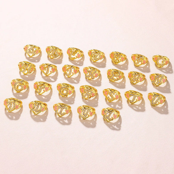 Wholesale Fashion Adjustable Ring Copper Inlaid Gold With Letters Pattern For Women