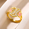 Wholesale Fashion Adjustable Ring Copper Inlaid Gold With Letters Pattern For Women