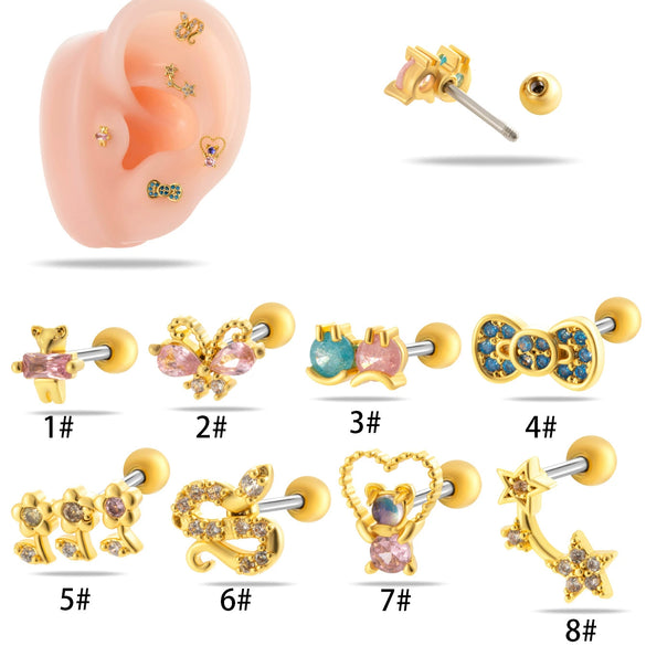 Wholesale Fashion Allmatch Cartilage Puncture Ear Bone Nail Copper Flower Design
