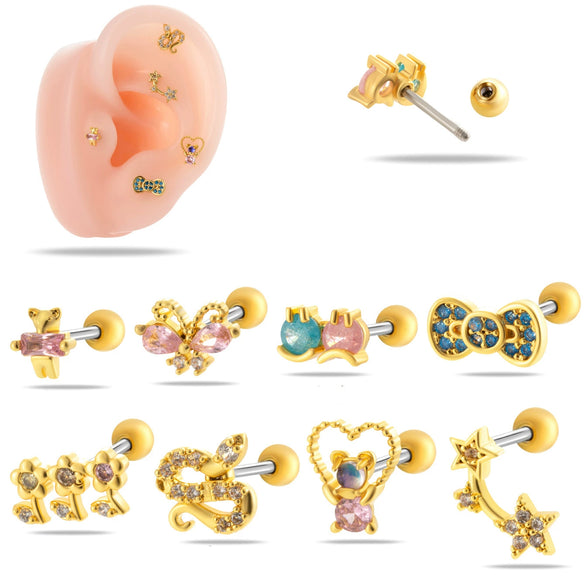 Wholesale Fashion Allmatch Cartilage Puncture Ear Bone Nail Copper Flower Design