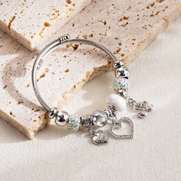 Wholesale Fashion Alloy Bracelet With Diamond Key Flower Love Pendant Geometric Heart Styling