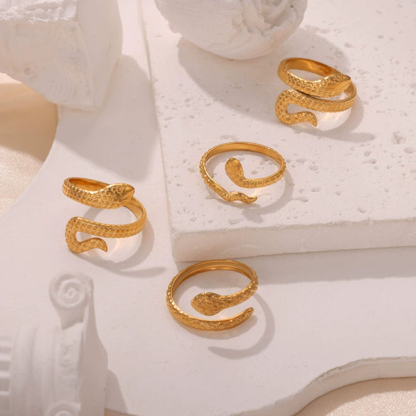 Wholesale Fashion Animal Snakeshaped 316L Stainless Steel Goldplated Ring Jewelry For Women
