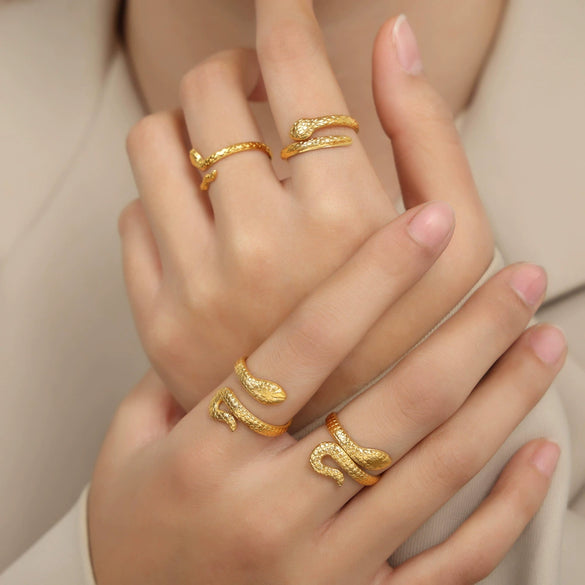Wholesale Fashion Animal Snakeshaped 316L Stainless Steel Goldplated Ring Jewelry For Women