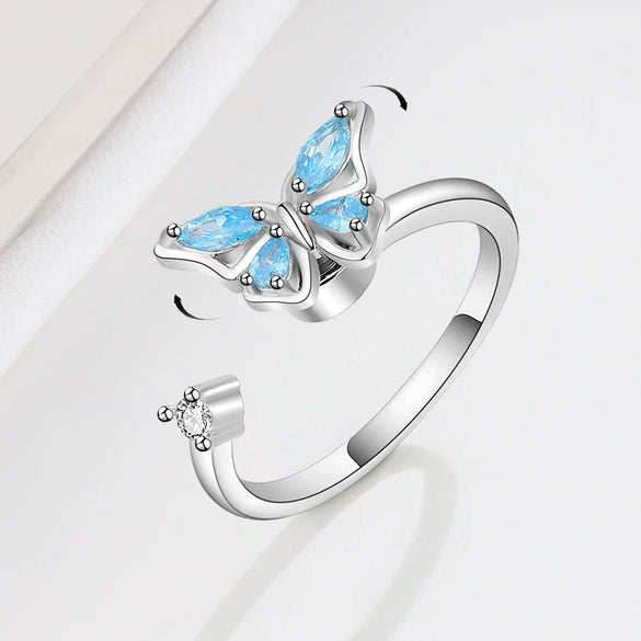 Wholesale Fashion Animal Style Butterfly Rotating Open Adjustable Ring 925 Sterling Silver Electroplated For Women
