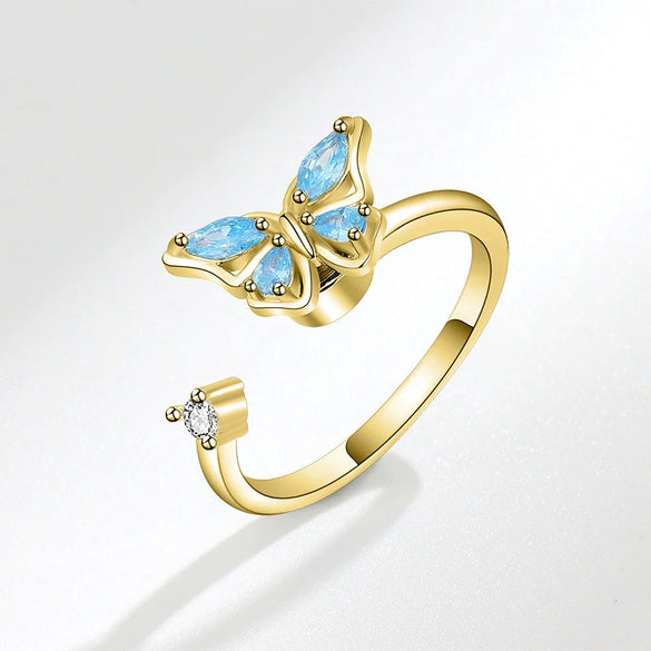 Wholesale Fashion Animal Style Butterfly Rotating Open Adjustable Ring 925 Sterling Silver Electroplated For Women