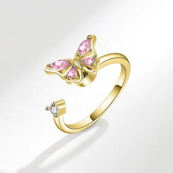 Wholesale Fashion Animal Style Butterfly Rotating Open Adjustable Ring 925 Sterling Silver Electroplated For Women