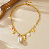 Wholesale Fashion Animal Zodiac Stainless Steel Gold Plated Necklace With Conch Crab Seahorse Pendant And O Word Chain