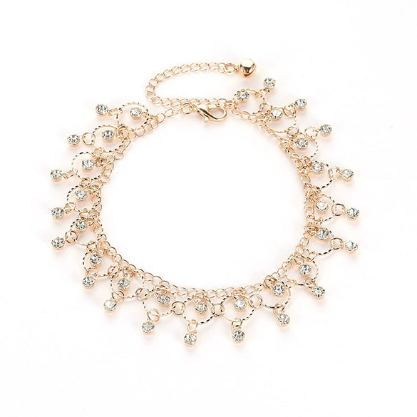 Wholesale Fashion Beach Dance Yoga Alloy Rhinestone Tassel Anklet With Geometric Design For Women
