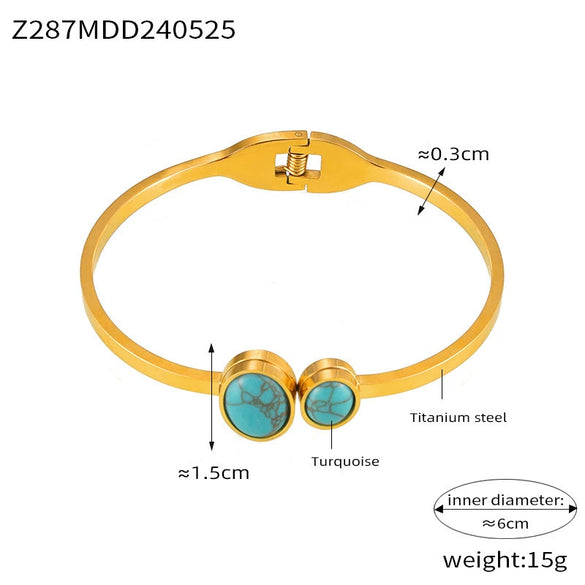 Wholesale Fashion Blue Eye Pattern Round Titanium Steel Goldplated Spring Bracelet Jewelry