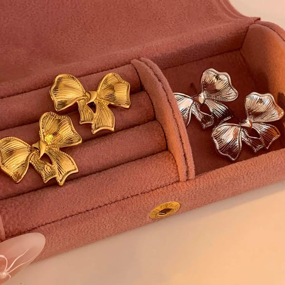 Wholesale Fashion Bow Stainless Steel Electroplated Women's Earrings With Simple Style