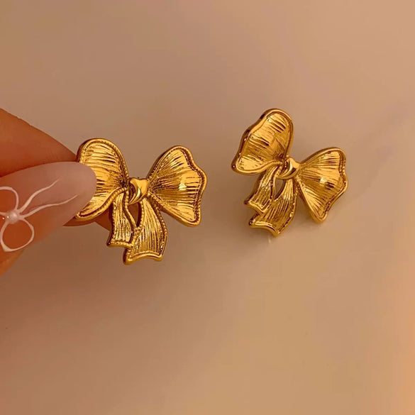 Wholesale Fashion Bow Stainless Steel Electroplated Women's Earrings With Simple Style
