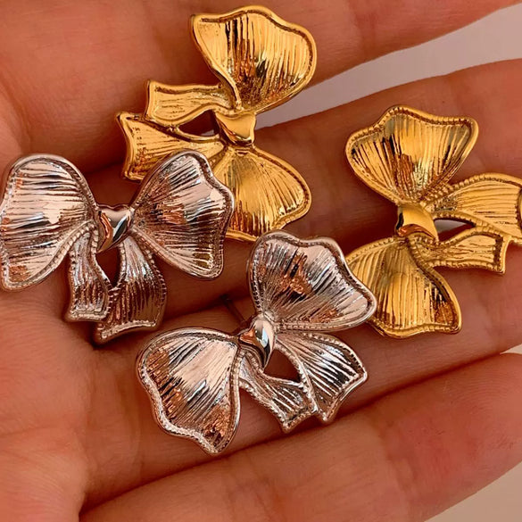 Wholesale Fashion Bow Stainless Steel Electroplated Women's Earrings With Simple Style